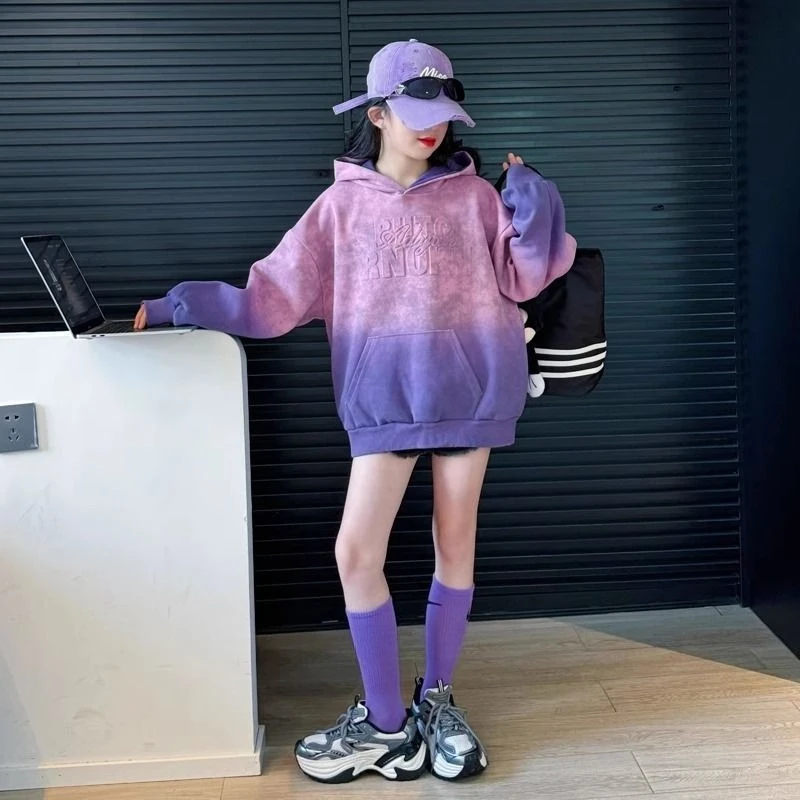 Girl Hoodie Gradient Pullover Autumn Winter Long Sleeve Kids Sweater Fashion Children Clothing Top