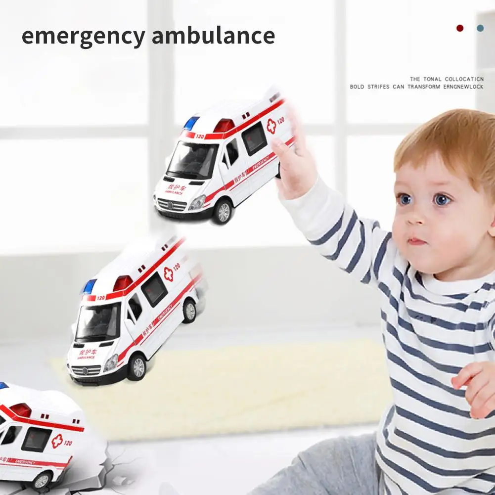 Inerzia per bambini Tirare indietro Auto giocattolo Simulazione Ambulanza Modello di auto Collezione di giocattoli Regali Giocattoli per ragazzi