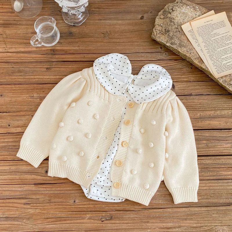 Autumn New Baby Clothing, 0-3 Year Old Girl Handmade Ball Ball Hundred Tower Round Neck Cardigan Cotton Sweater Coat