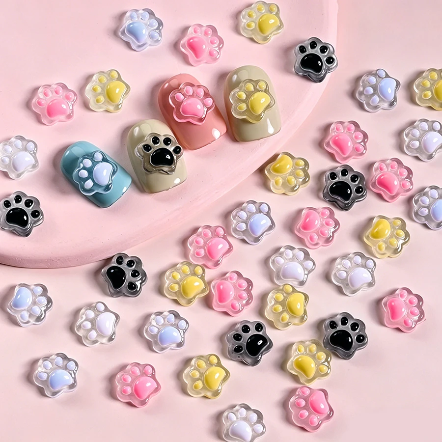 50 Stück Leuchtende Niedliche Welpenpfoten Katzenpfoten Harz-Nagelcharms 3D Nagelkunst-Dekorationen Zubehör – Detail 1