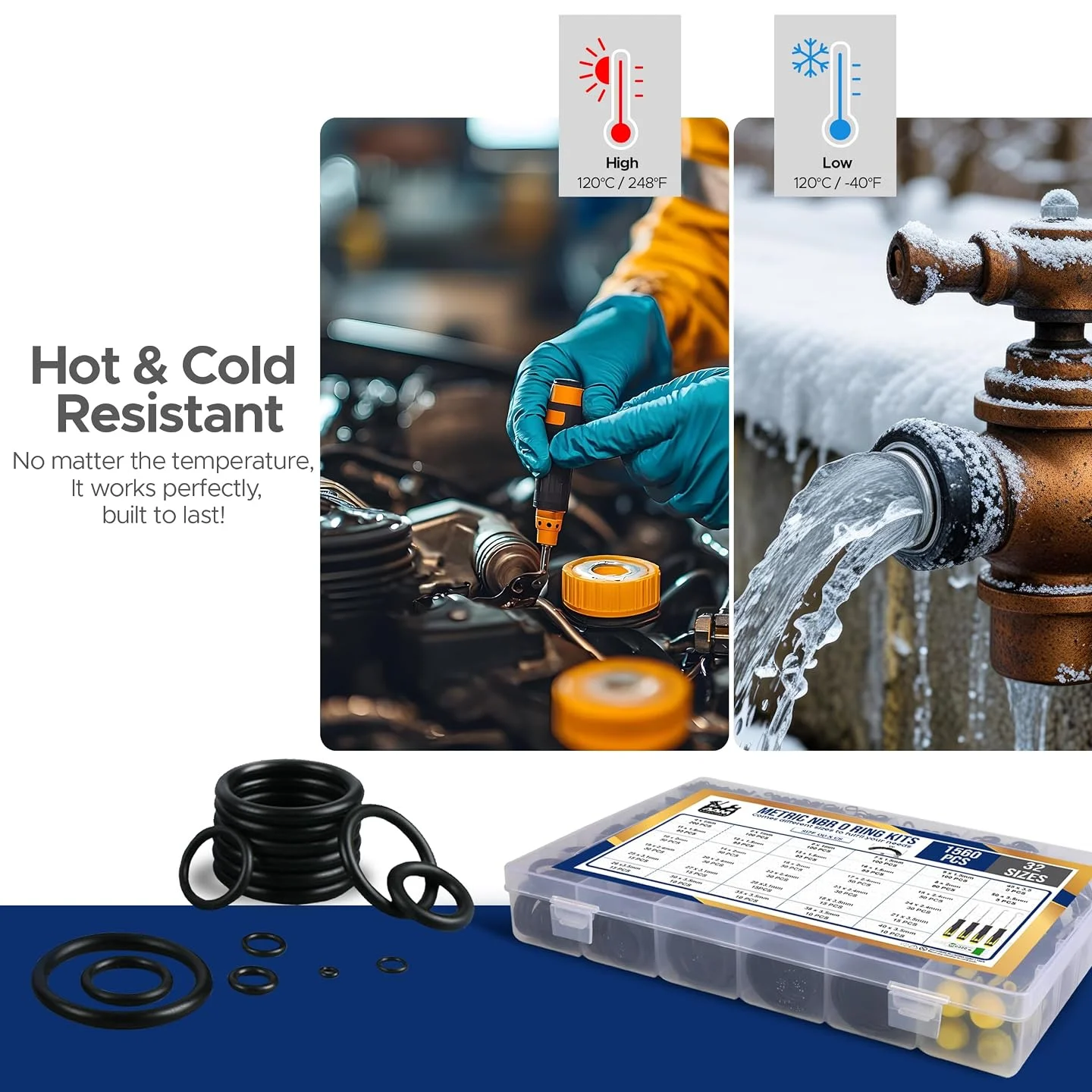 O Ring Kit - 1560 Pcs 32 Size - Nitrile Rubber O Rings Assortment Kit + 4 Hook Set & Grease Tube – for Automotive, Plumbing