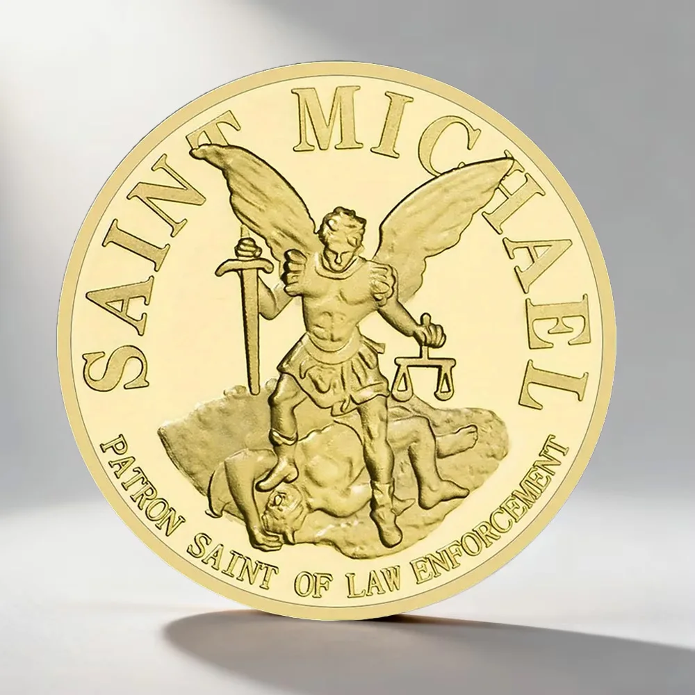 U.S Alaska State Troopers Collectible Coin Saint Micheal Pattern Gold Plated Commemorative Coin Home Decoration