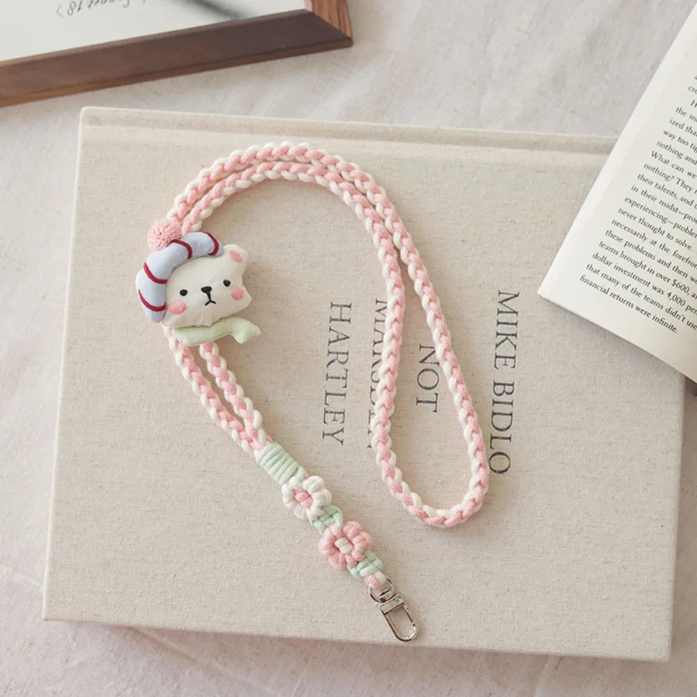 

Mobile Phone Chain Handmade Wrist Strap Cartoon Brooch Colourful Crochet Weave Lanyard Knitted Anti-Lost Bag Braided Rope Women