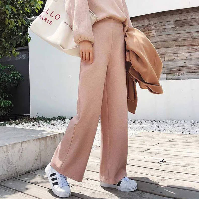 Women's Clothing Solid Color Simplicity Wide Leg Pants Autumn Winter Fashion All-match High Waist Loose Trousers for Female