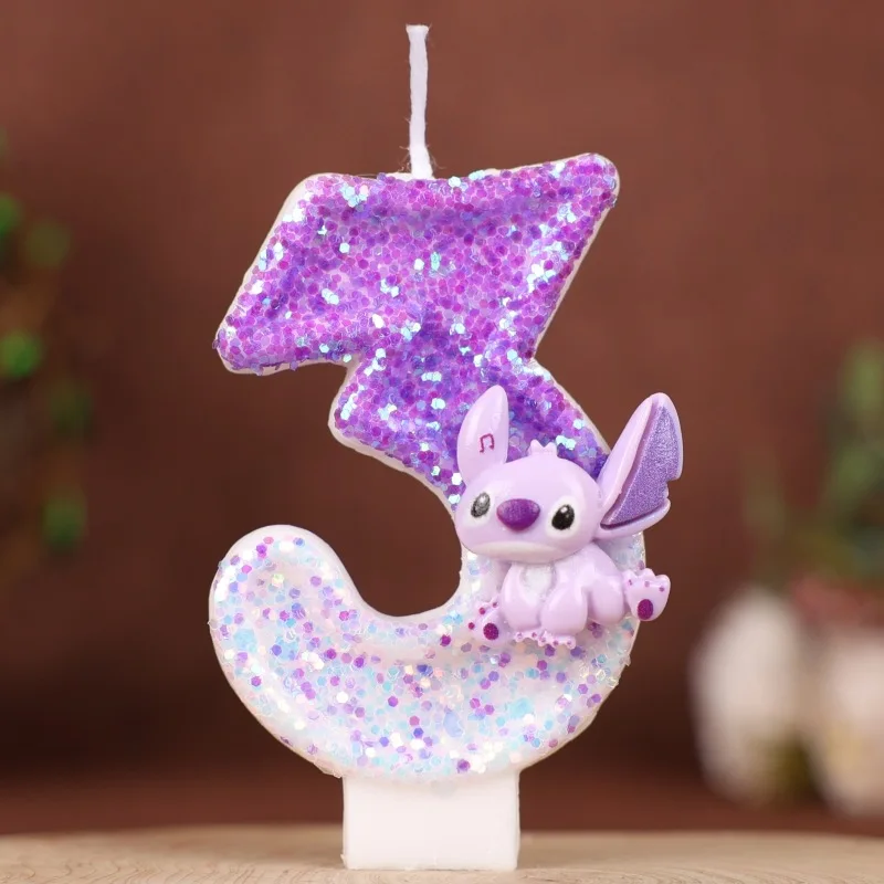 

Disney Purple Anime Lilo & Stitch 0-9 Number Candle 3D Stitch Cartoon Character Party Cake Plug-in Birthday Cake Decoration Gift