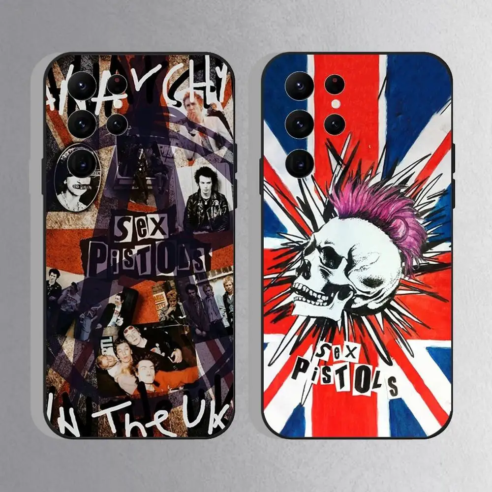 

S-SexY Pistols Band Phone Case For Samsung S25,S24 Ultra,S20,S30 plus,S22 Plus,S23,Ultra 5G Silicone Black Shell