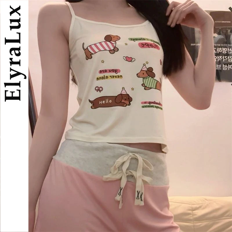 

ElyraLux Summer Suspender for Woman Sexy Pajama Cute Cartoon Dog Print Women's Vest Top Summer Breathable Comfortable Home Cloth