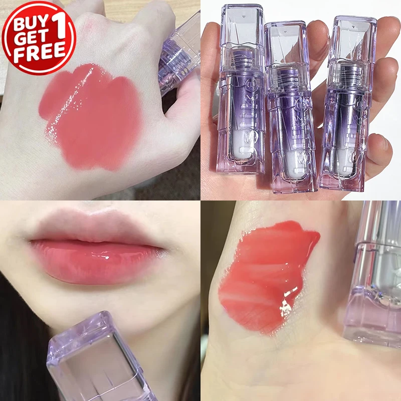 2pcs Glittering Mirror Lip Glaze, Watery Shimmering Light Lip Gloss Makeup 7 Colors, Hydrating Moisturizing, Long Lasting