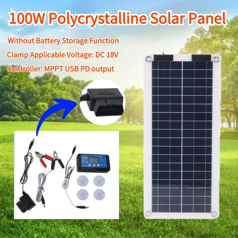 100W 18V Solar Panel Kit with 10A Intelligent Controller Polycrystalline High Conversion Rate Waterproof for Car Ship Plane