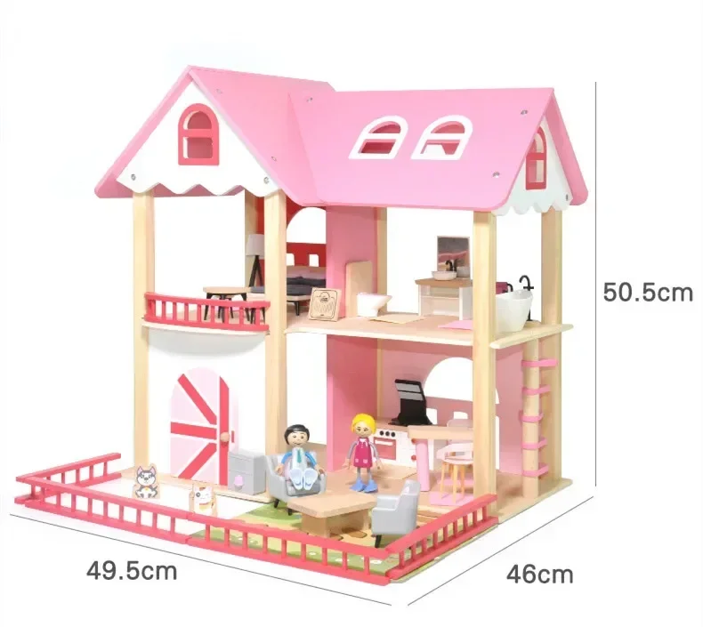 50cm High Quality Wooden pink villa European princess doll room house Play house Puzzle Interactive Toys baby birthday gift