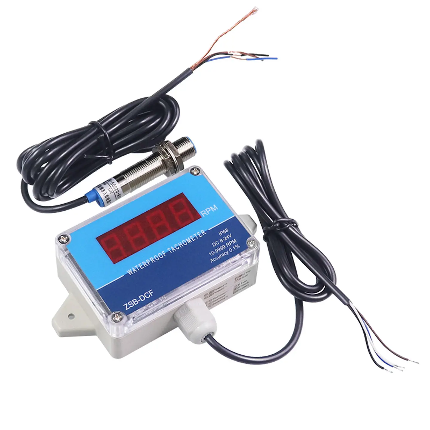Waterproof LED Tachometer, High Precision Digital Display with Hall Magnetic Sensor for Motor Speed Measurement