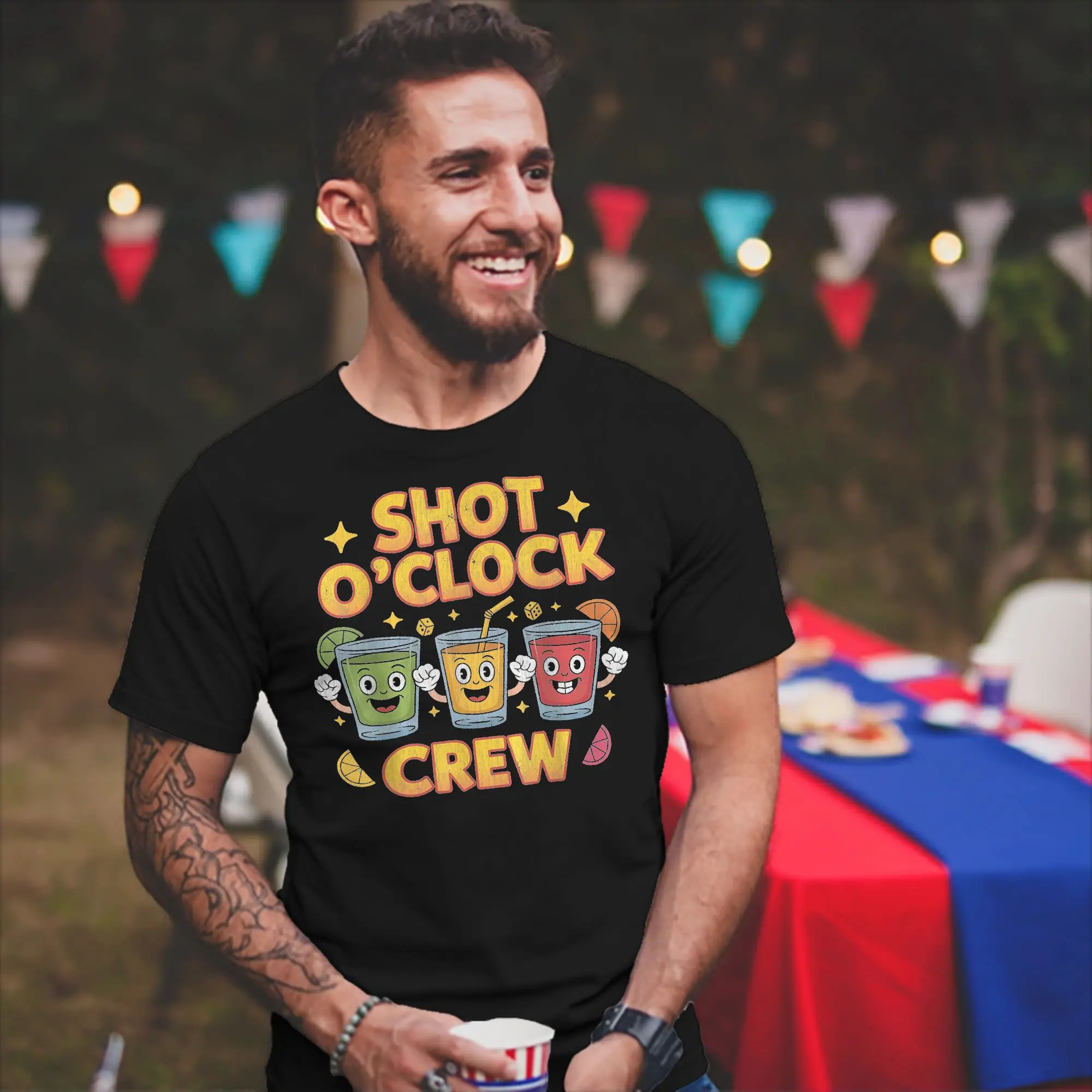 Men Women's Shot O-Clock Crew Funny Drinking Squad T Shirts  100% Cotton Tops Leisure Round Collar Tee Shirt Printed T-Shirt