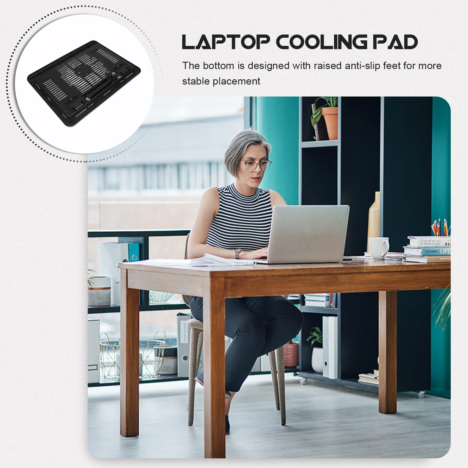 

Pad 14 Inch Led Quiet Fan For Laptop Cooling Air Cooling Large Ventilation Anti-Slip Feet Laptop Riser Holder Desk Gaming