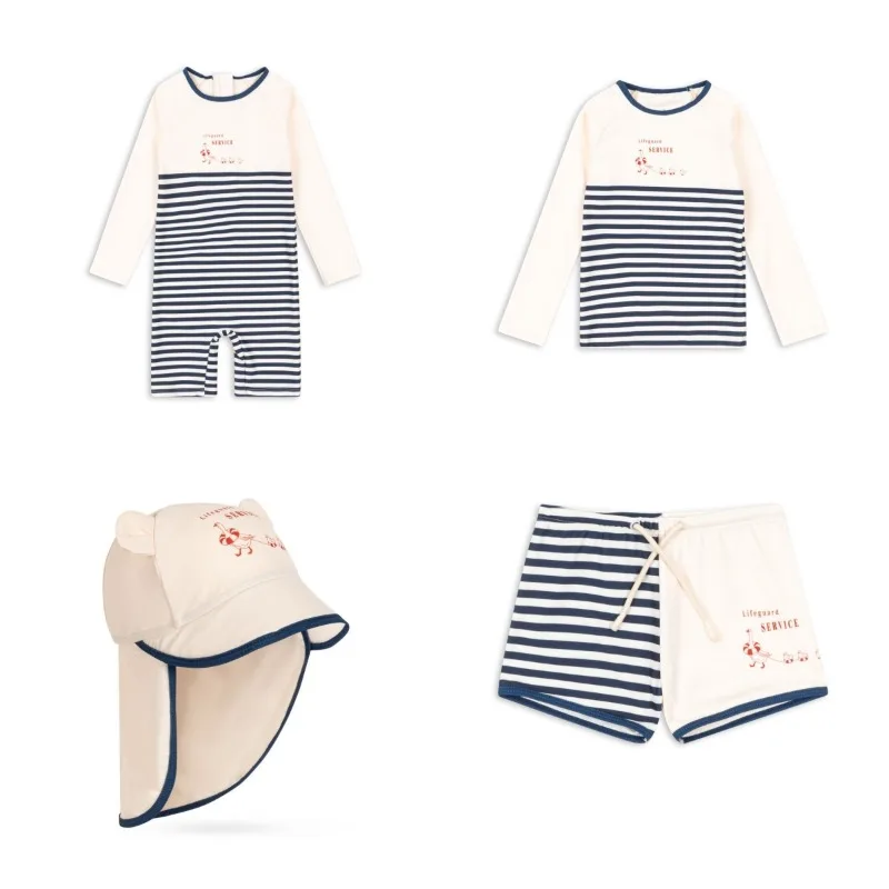 

Boy Swimwears Duckling Baby Swimwear Kids Vacation Sunscreen Swimsuits Striped Boys Long Sleeved One-piece Swimsuit