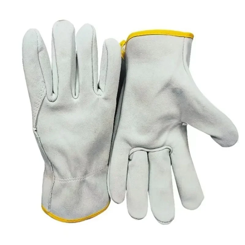 Professional Welder's Gloves, Split Sheep Leather Heat Proof, Short Cuff Flame Retardant Design, Industrial Work Essential