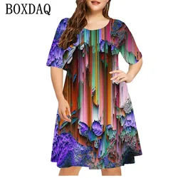 Abstract Gradient Tie Dye Painted Women Dress Summer 2024 Retro 3D Print Loose Dress Casual Fashion Plus Size Women Clothing 9XL