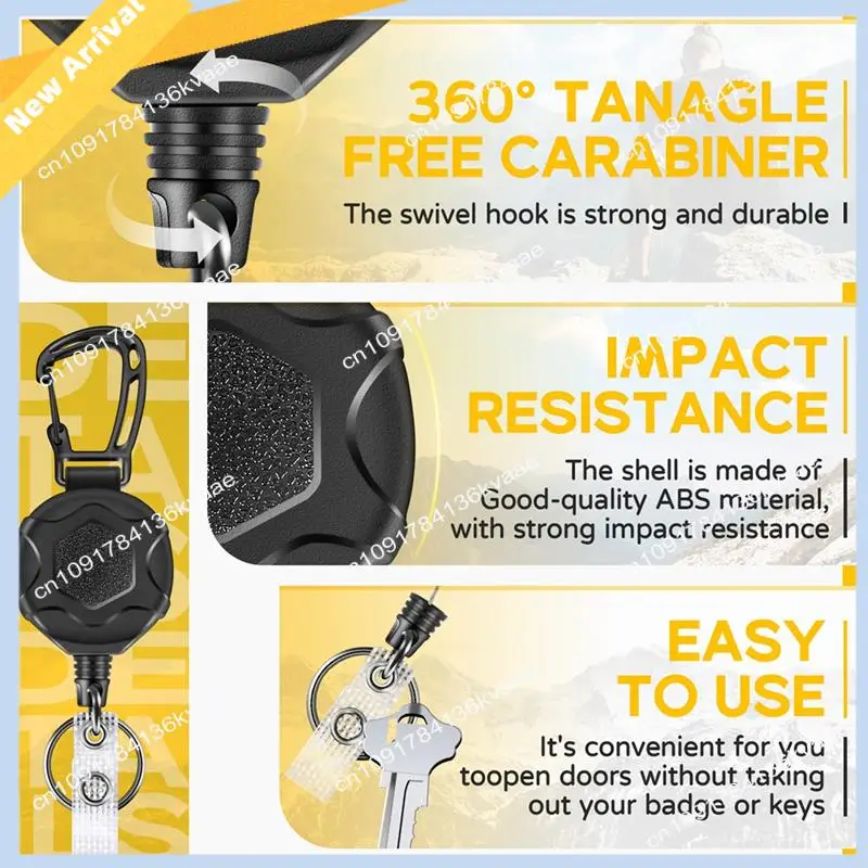 M01K Retractable Keychains Heavy Duty Badge Reel Retractable Id Badge Clip With Upgraded Mountaineering Buckle