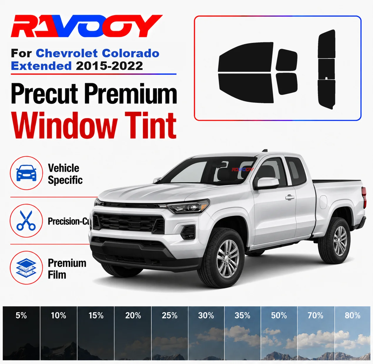

Premium Precut Window Tint Kit Front Rear Windows Rear Windshield For Chevrolet Colorado Extended 2015-2022 Nano Ceramic Film