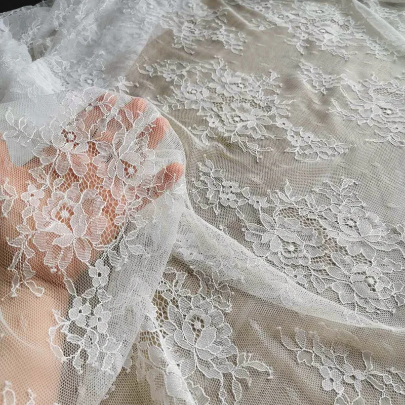 Soft French lace embroidery Light through mesh composite lace wedding dress custom lace garment fabric