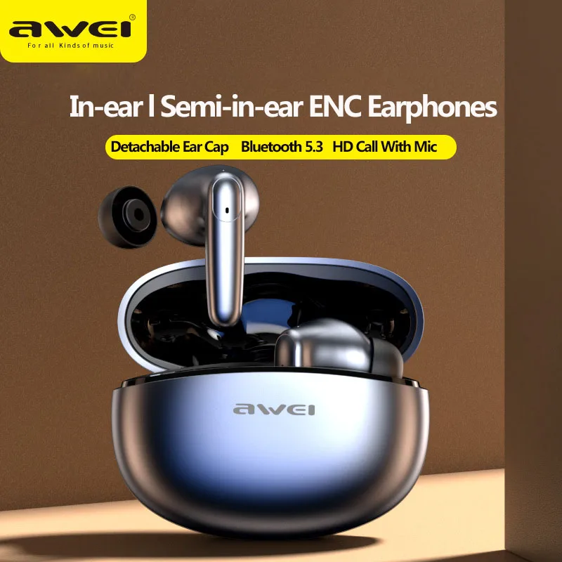 

Awei T90 2 in 1 ENC Wireless Bluetooth Earbuds With Mic Noise Reduction Headphones HD Call Bass Sound Earphones Headset Gamer