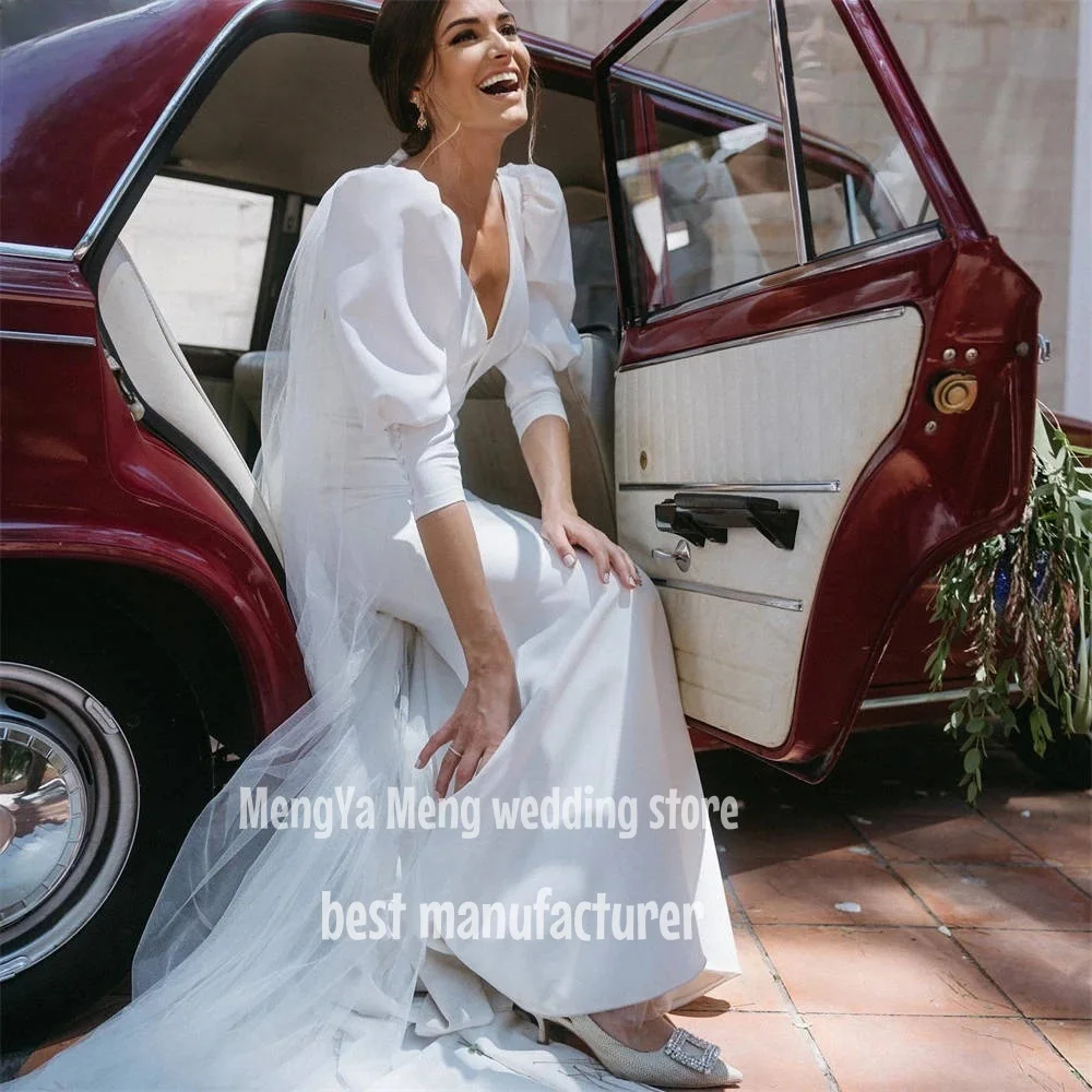 ZHUISHU 2025 فستان زفاف من الساتان حورية البحر فيستدوس أنيق عربي فستان زفاف الأميرة منتفخ نصف كم مفتوح الظهر حسب الطلب