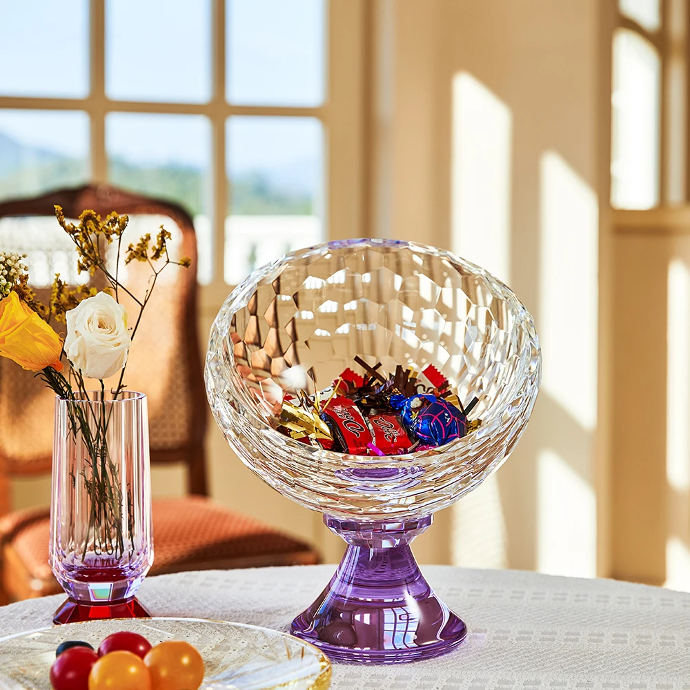 New Design Creative Dessert Bowl Bohemian Style Purple Crystal Glass Fruit Bowl Dinner Plate