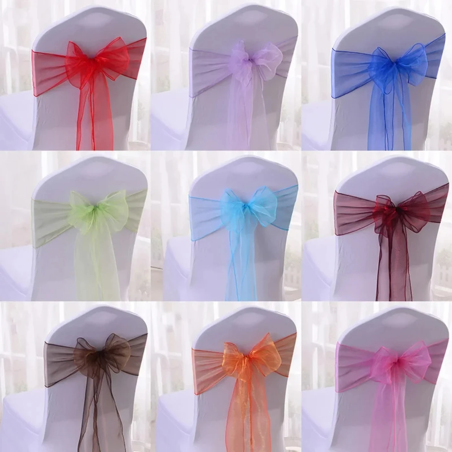 

50pcs Organza Chair Sashes Knot Bands Chair Bows Wedding Party Banquet Event Country Wedding Chair Decoration Umbrella Catnap