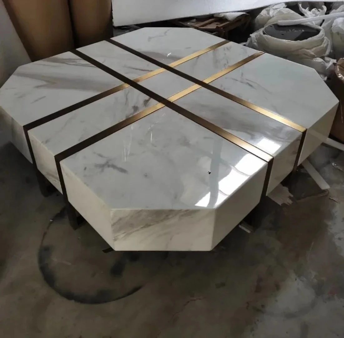 FG11Natural marble coffee table minimalist light luxury modern simple stainless steel square coffee table