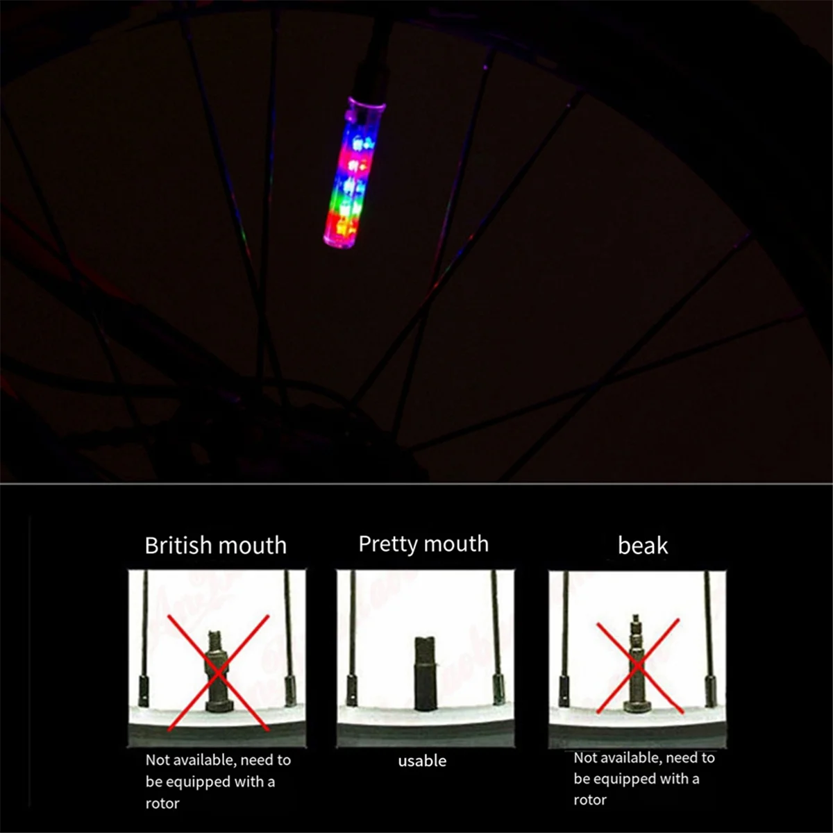 Fixed Gear Mountain Bike Gás Bocal Luz, 5 LED Roda Interruptor de Luz, Vento Fogo Roda Cauda Luz, 2pcs