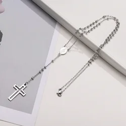 Cross Rosary Necklaces for Women,  Virgin Mary Pendant Cruz Necklace, Stainless Steel Christ Jewelry