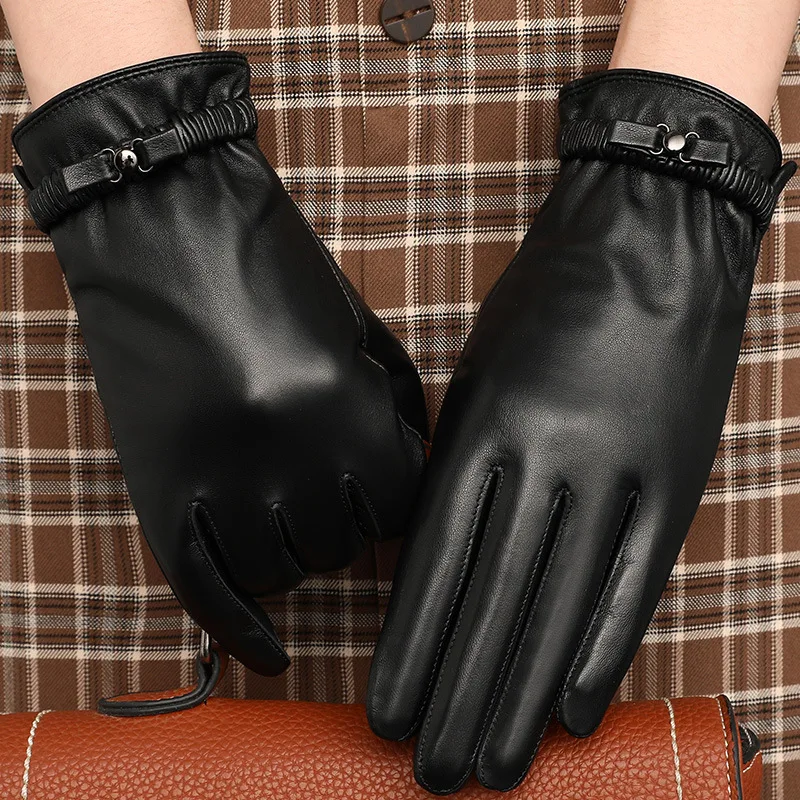 Real Leather Gloves Female Warm Plushed Lining Thicken Fashion Simple Touchscreen Driving Women Sheepskin Gloves YSW0012