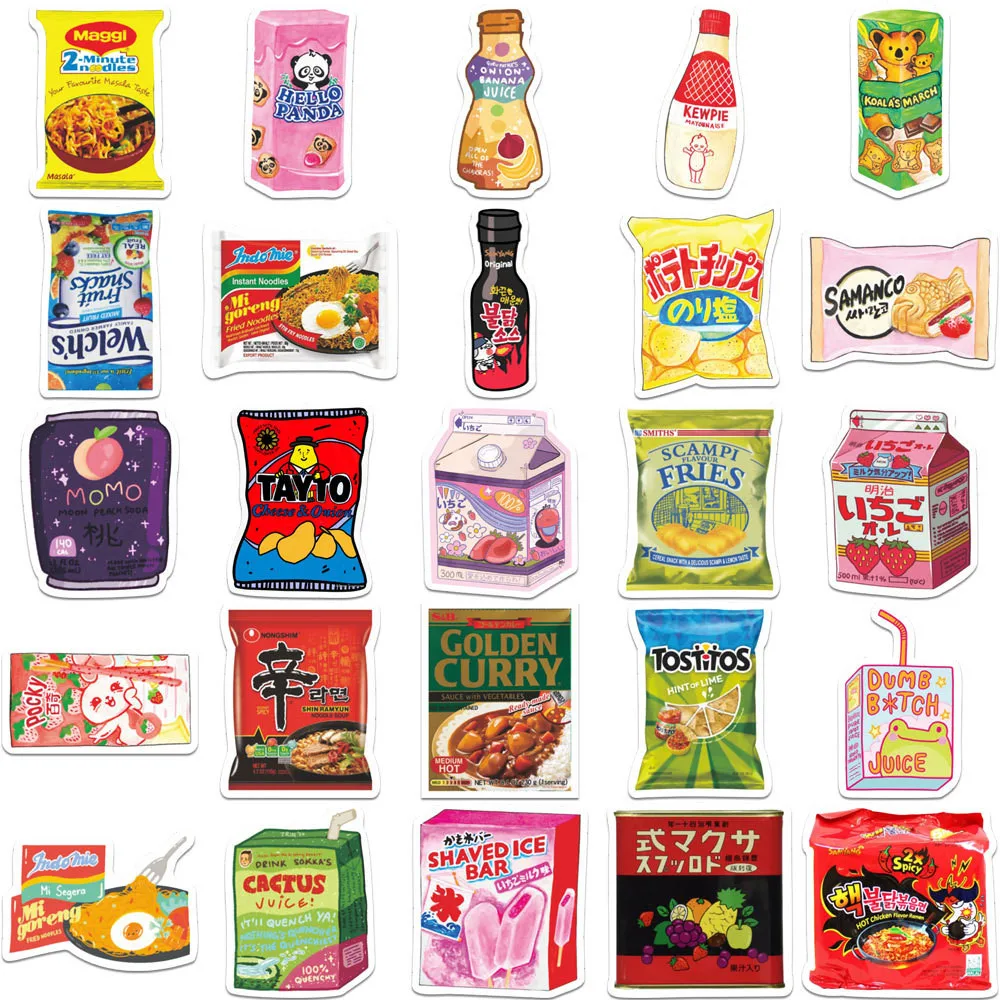 50 قطعة من ملصقات الكتابة على الجدران الكرتونية للوجبات الخفيفة - ديكور للجيتار والدفتر وحافظة الهاتف وتسجيل الأمتعة متجر YourLife #3