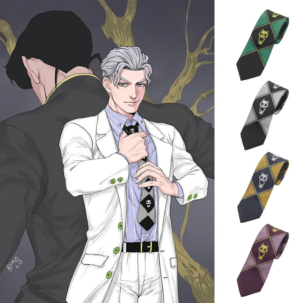 

Anime JoJo's Bizarre Adventure Tie Kira Yoshikage Halloween Cosplay Costume Accessories KILLER QUEEN Skull Heavens Door Necktie