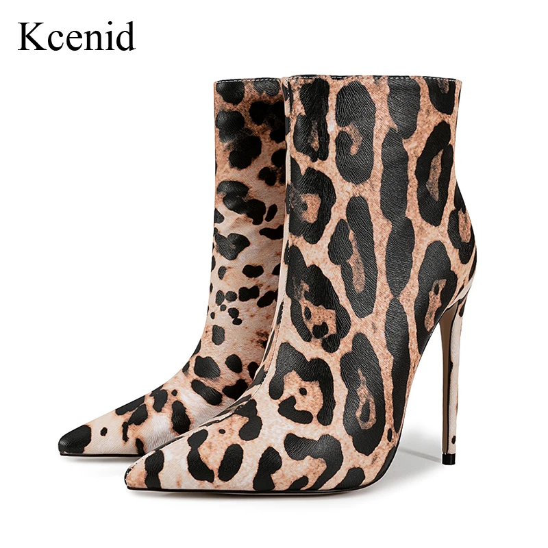 

Kcenid-Leopard Print Ankle Boots for Women, High Heel, Elegant, Dancing Party, Prom Shoes, Short Booties, Winter, New