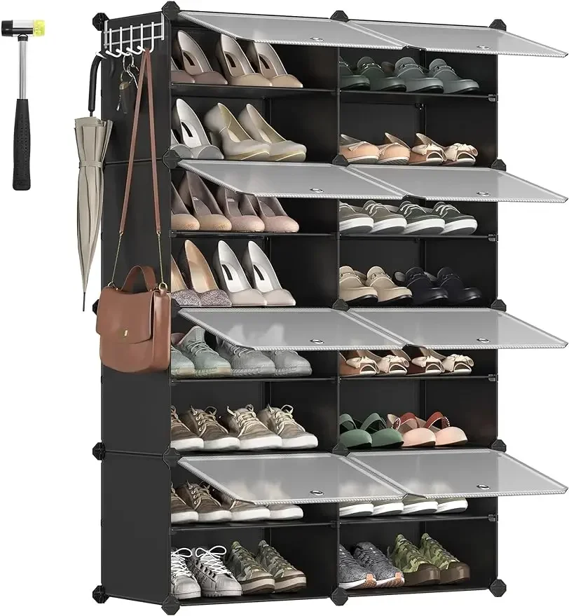 NEW Shoe Rack 8 Cubes Shoe Organizer with Doors 32 Pair Plastic Shoe Storage Cabinet for Bedroom Entryway Steel Frame