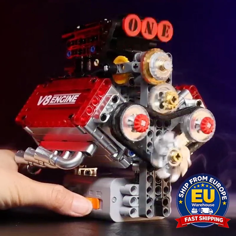 Ziegelstein V8-Motor Simulationsmodell Elektrisch Angetriebene MOC Bausteine Sets Technisches Spielzeug Geschenke für Erwachsene Cooles Dekorationsobjekt