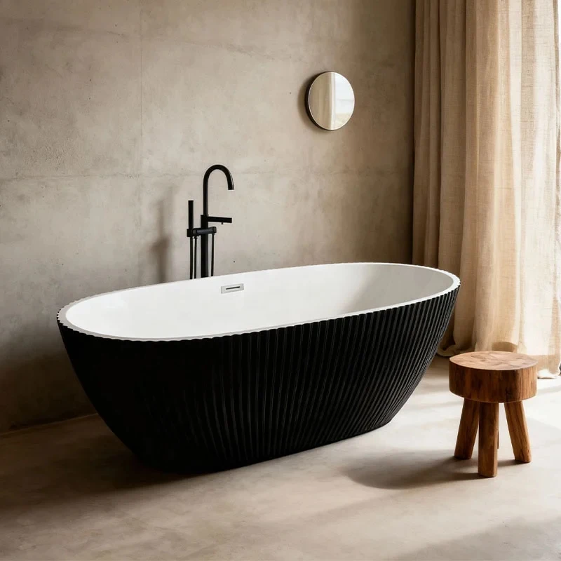 

high quality Modern Hotel Home Standing Black Acrylic Soaking Oval Fretanding Bathtub