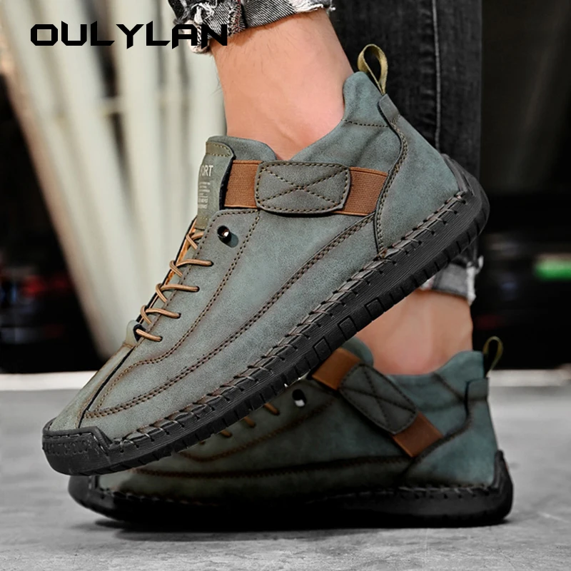 Workwear Stitched Mens Shoes Hand Stitched Casual Shoes Breathable Insulated Rider Boots Fashion Male Sneakers Trekking Shoes