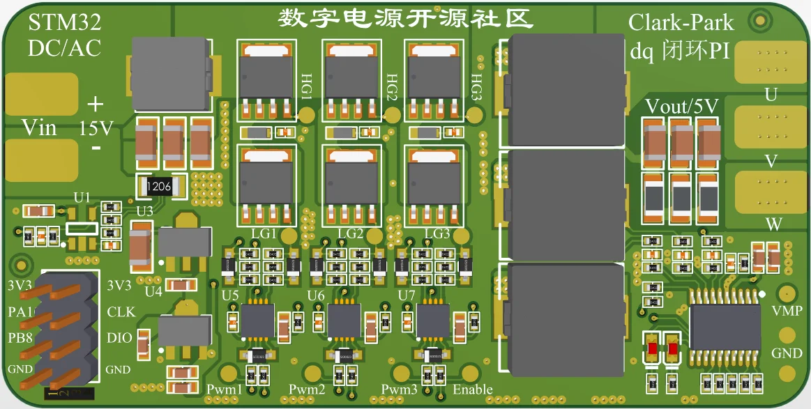 Three-phase Inverter Clark-Park Coordinate Transformation, PI Closed-loop Control Digital Power Development Board, 400Hz