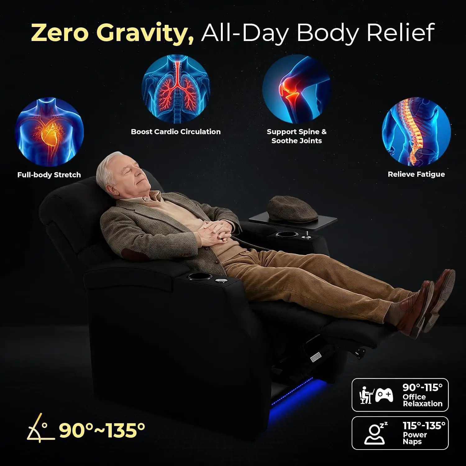 Top Grain Leather Home Theater Recliner, Power Adjustable Headrest, Cinema Lounge Chair, Single Seat, Customized