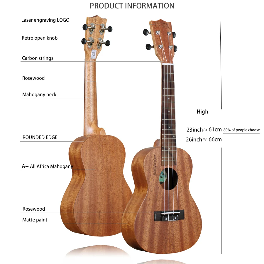 INITER IUC-103 concert 21/23/26inch Ukulele High quality mahogany Ukelele with FREE Accessory