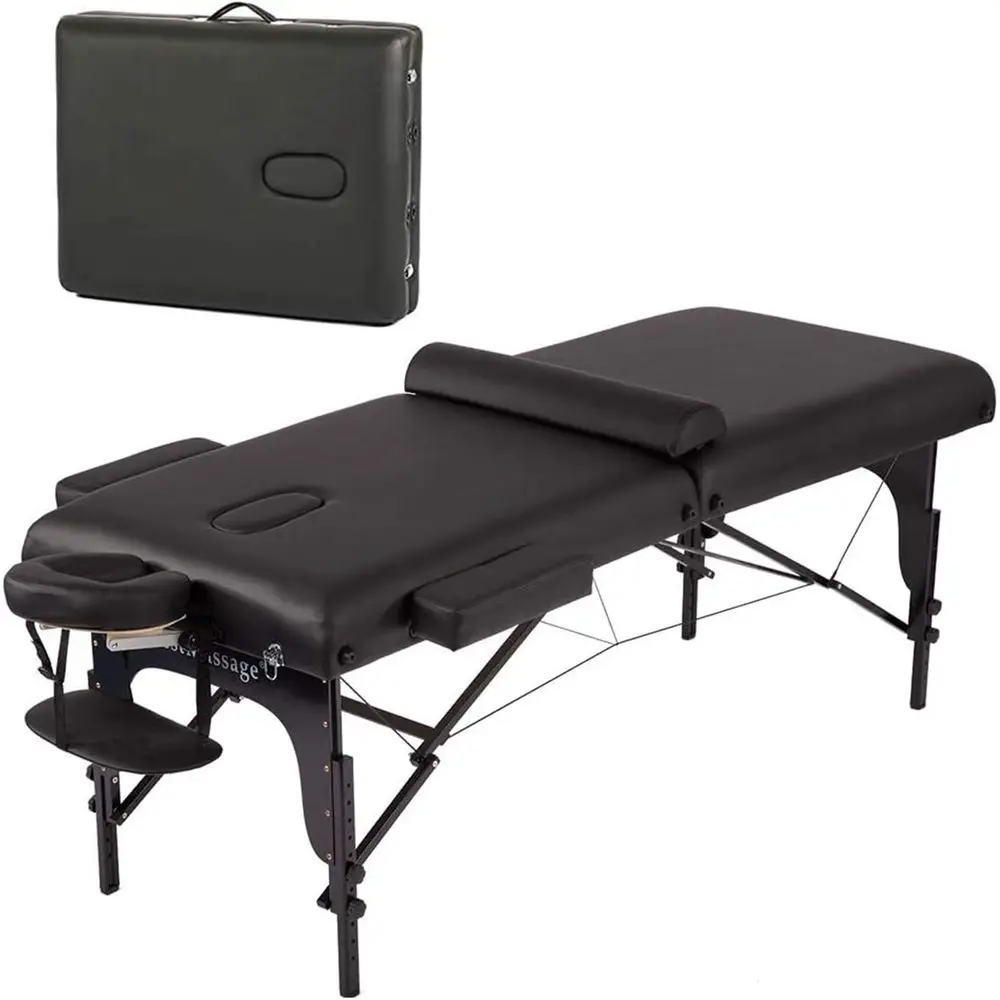 

Portable 77 L x 30 W Massage Table with 4 Thick PU Leather, Adjustable Height, and Carrying Bag for Spa and Tattoo Care
