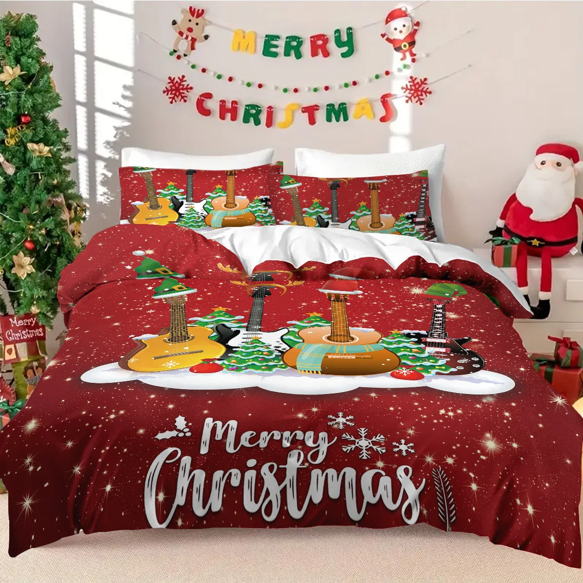 Christmas Theme bedding set 3Pcs Twin Queen patternsSize With 2Pillowcases 50cmx75cm soft and comfort Bedding accessories