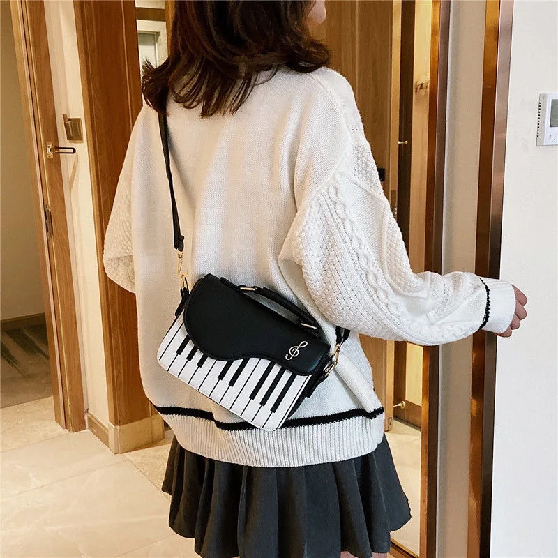 Gusure Contrast Color Piano Flap Bag Women Shoulder Bags Wild Crossbody Purse Chic Piano keys Print Lady Top Handle Totes