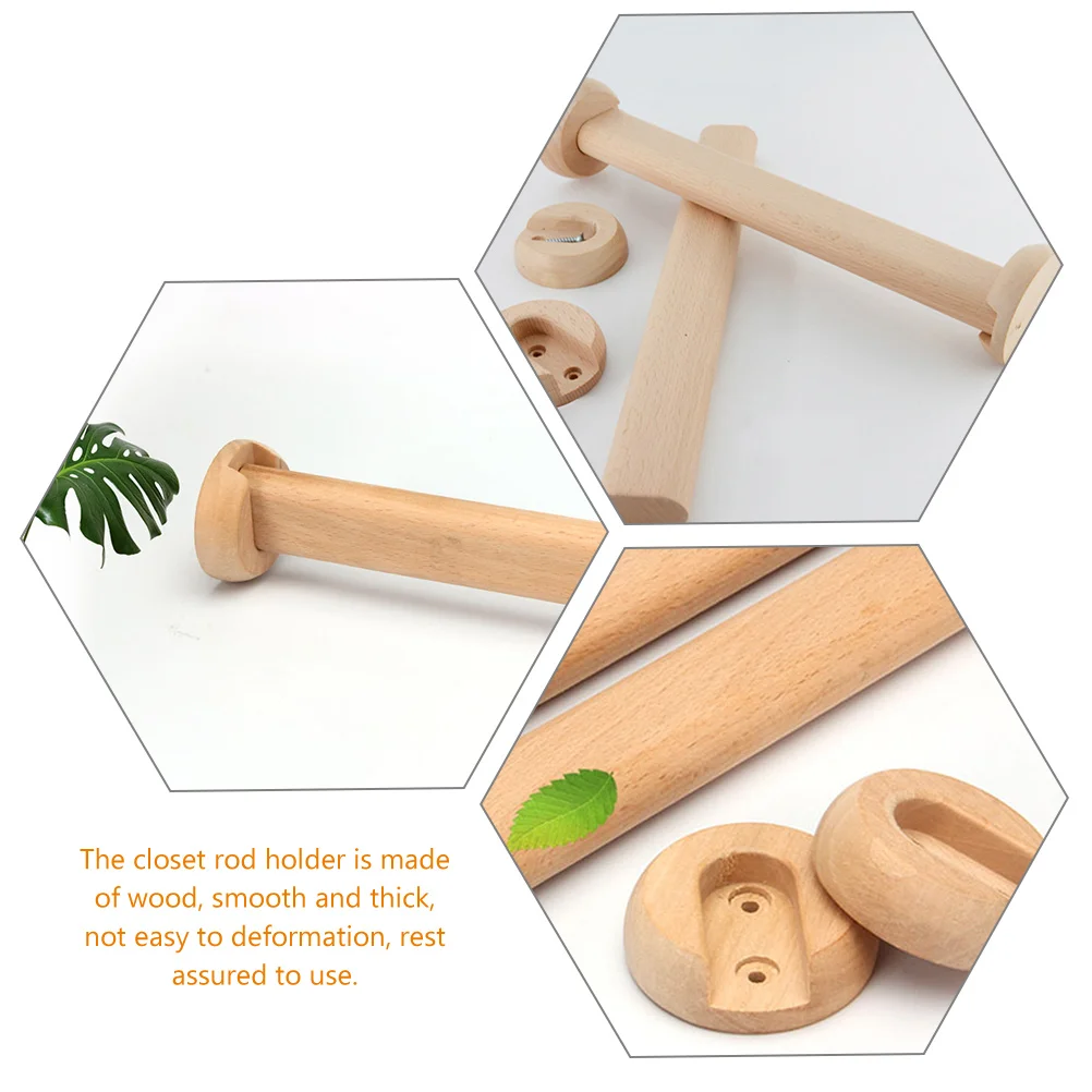 

6 Pairs Wooden Closet Rod Sockets Heavy Duty No Punching Shower Curtain Holder Bracket Thick Smooth Safe Storage Easy Install