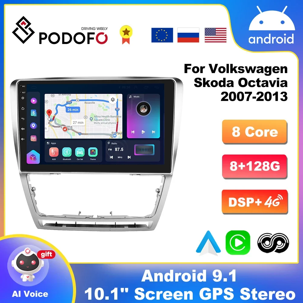 

Podofo 4G Wireless Apple CarPlay For Skoda Octavia 2007-2013 Android Radio Multimedia Player 2 Din Head Unit Stereo Receiver