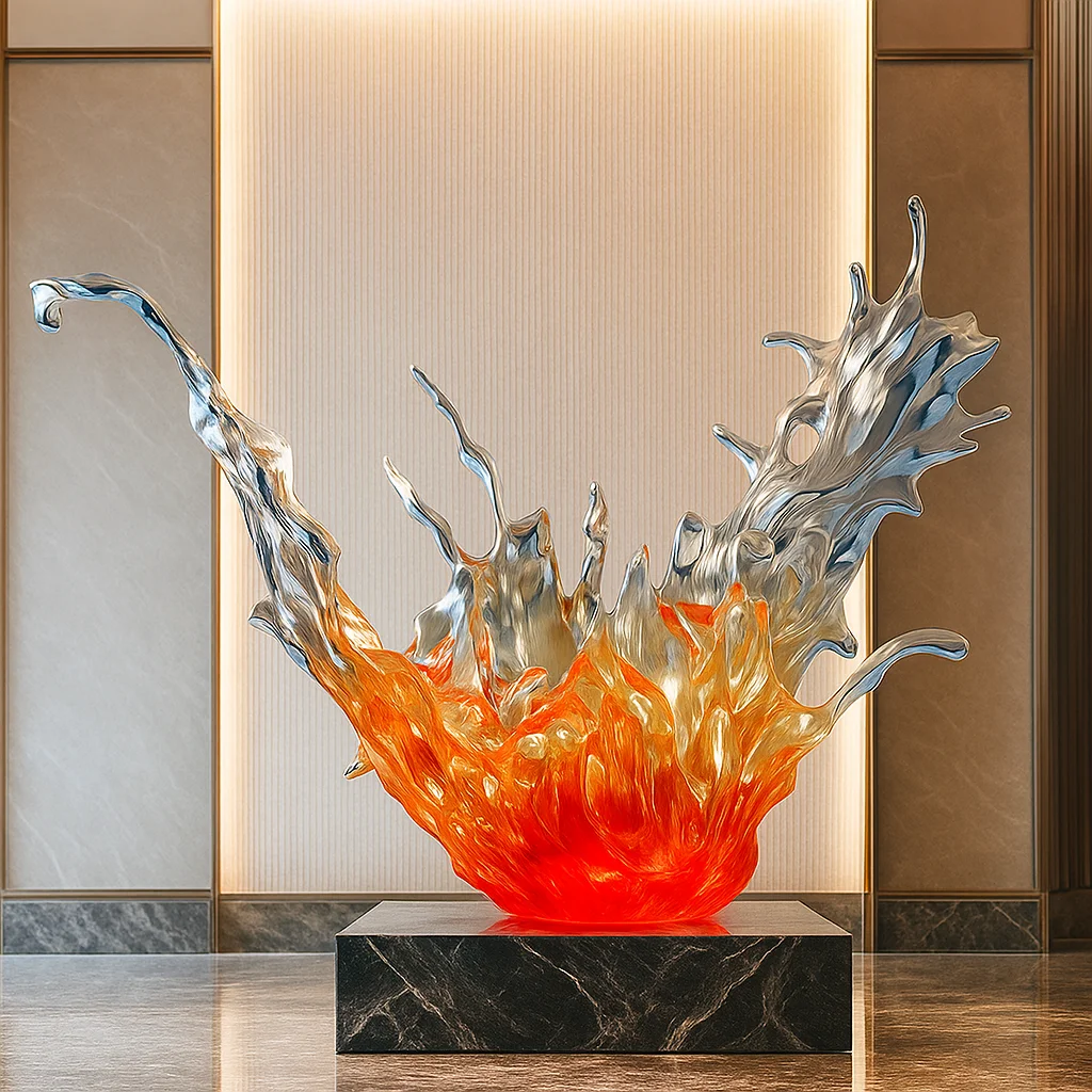 *#Q  Gradient Resin Art Sculpture, Flame - Shaped Modern Decor for Hotel Lobby & Luxury Spaces&