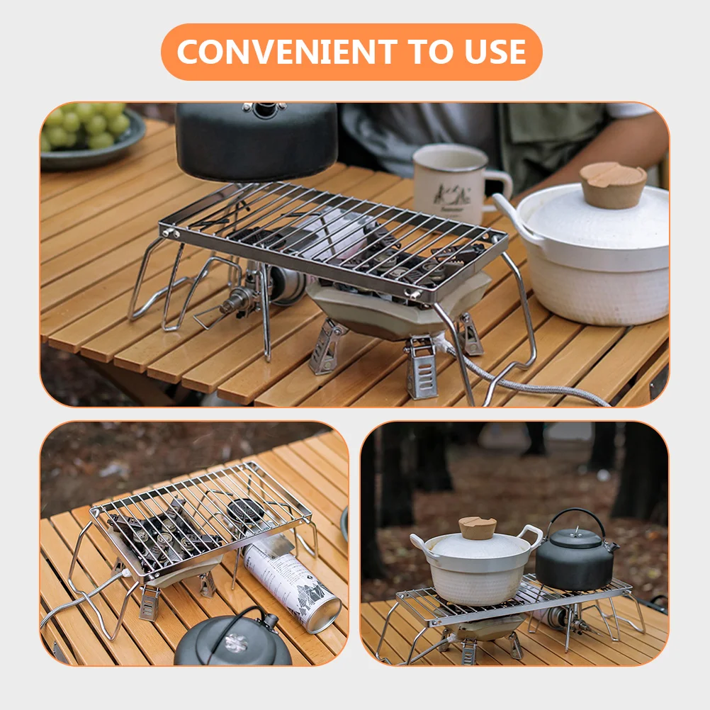 

Adjustable Height Grill Rack Stainless Steel Outdoor Barbecue Stand Fire Pit Grilling Camping Folding Lightweight for Picnic