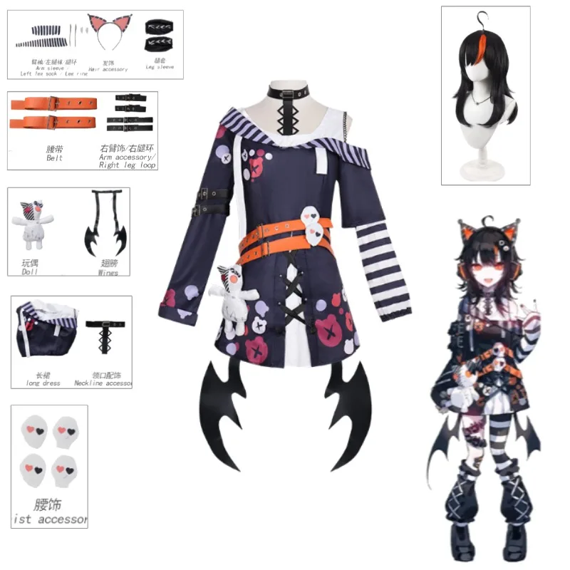 

Black Cat Ear Headphones Cosplay Costume Magical Girl Witch Trials Sawatari Coco Full Set for Women