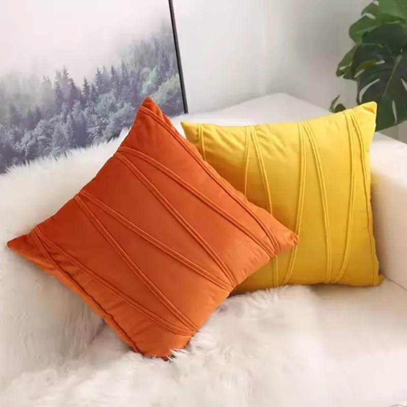 Velvet Throw Pillow Covers Modern Decorative Couch Throws Square Soft Cozy Gift Pillowcases Halloween Home Decor Orange Yellow